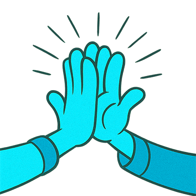 Icon of two hands giving a high five, representing balloon games and hands-on activities for kids' parties.