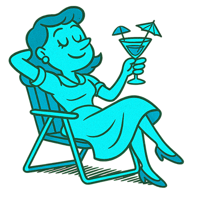 Icon of a smiling man relaxing in a chair, representing a smooth party flow where parents can enjoy the event.
