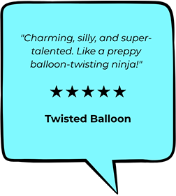 Testimonial graphic from Twisted Balloon praising Dave Brenn’s balloon entertainment.