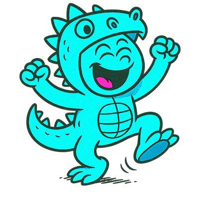 Icon of a child in a happy dinosaur costume, representing themed party experiences tailored to kids' favorite themes.